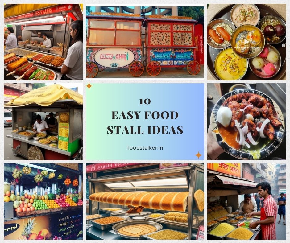 A collage consist of Food stall ideas